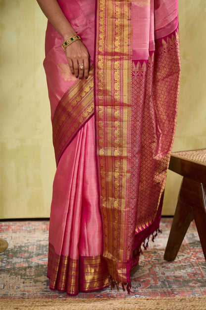 Pink zari designer silk saree