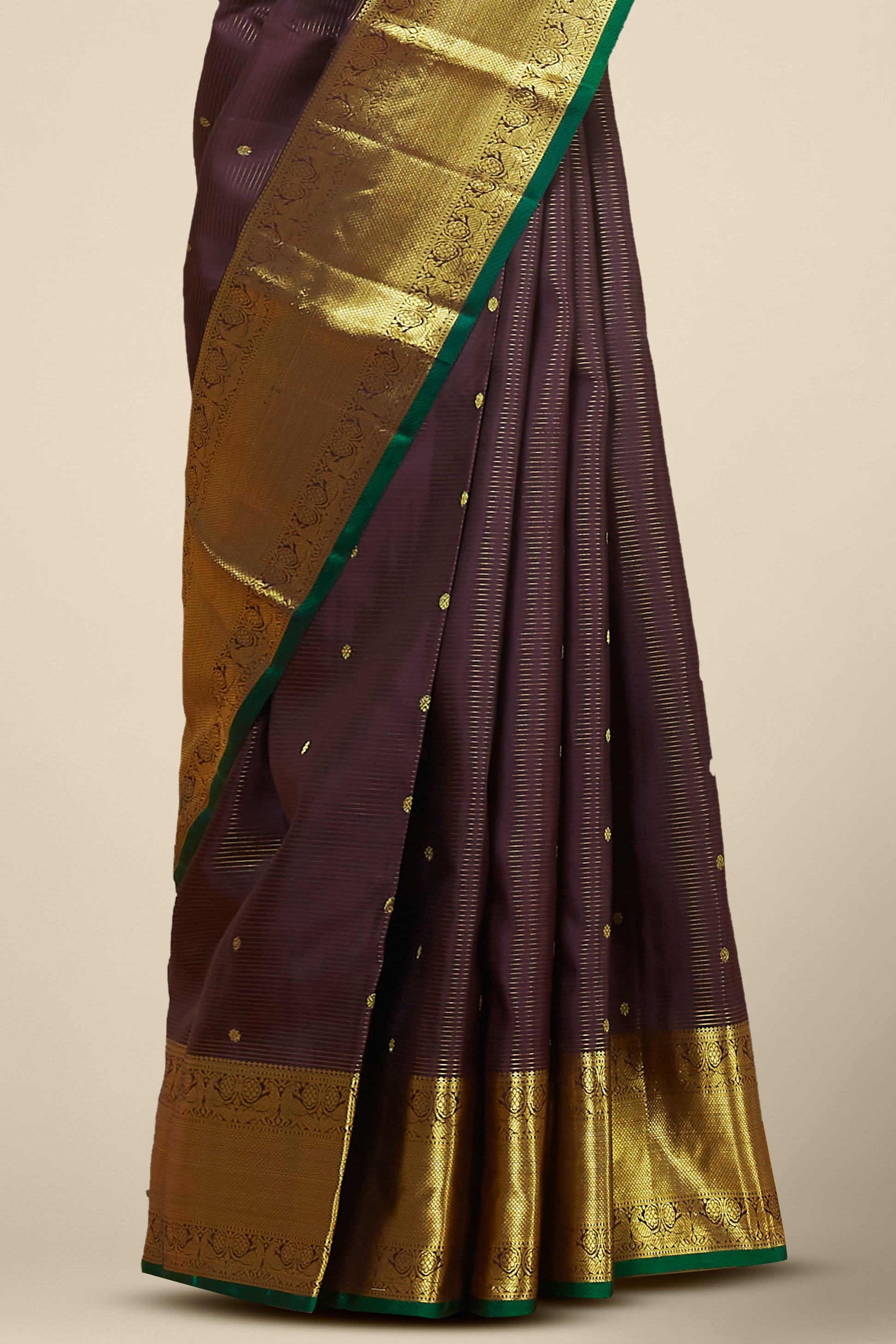 Plum silk saree with gold zari