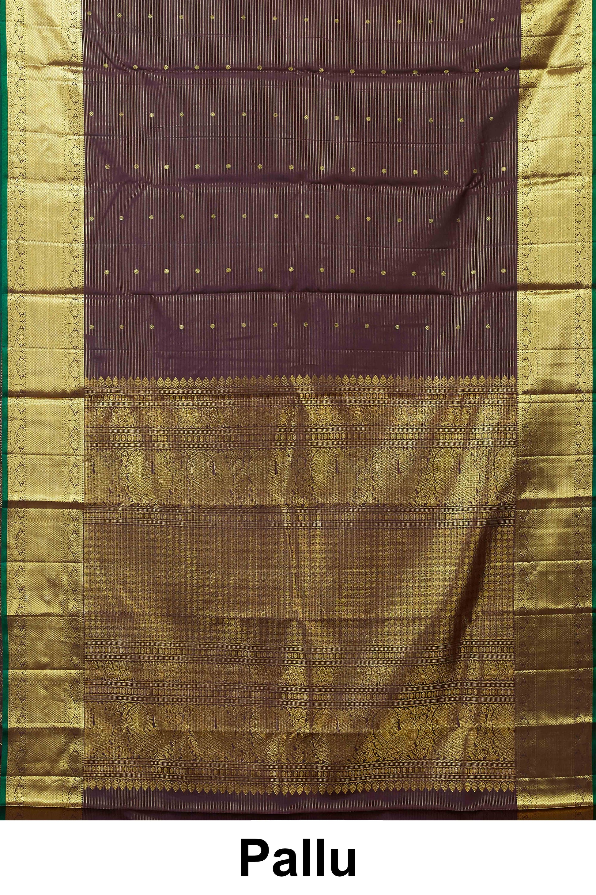 Plum silk saree with green border