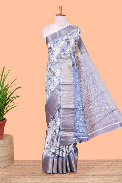 Powder blue semi dola floral saree