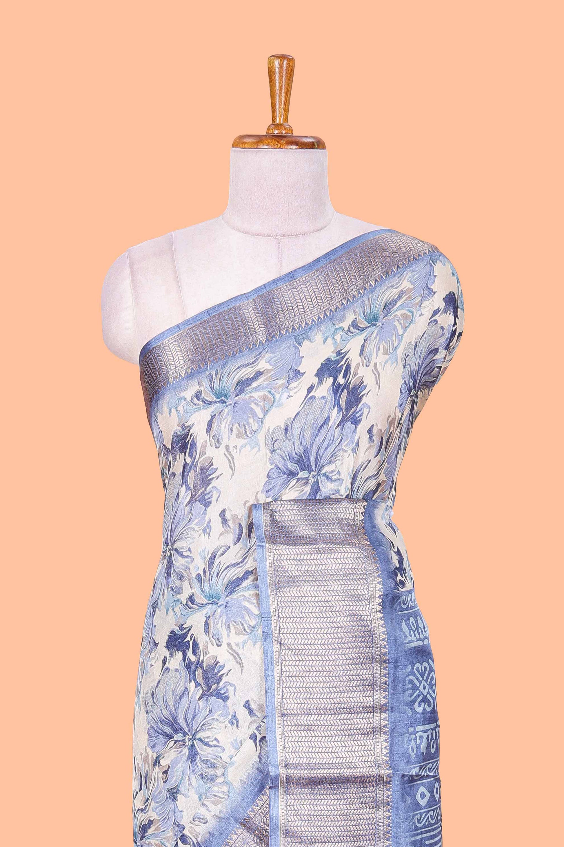 Powder blue semi dola jacquard border saree