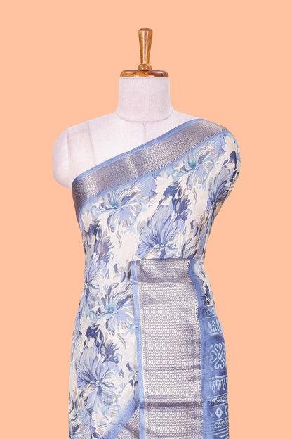 Powder blue semi dola jacquard border saree