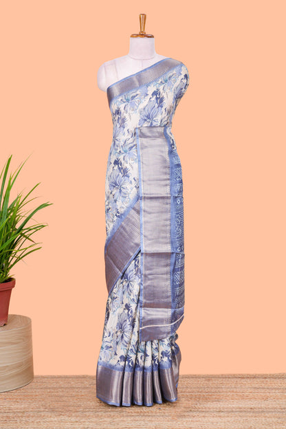 Powder blue semi dola printed saree
