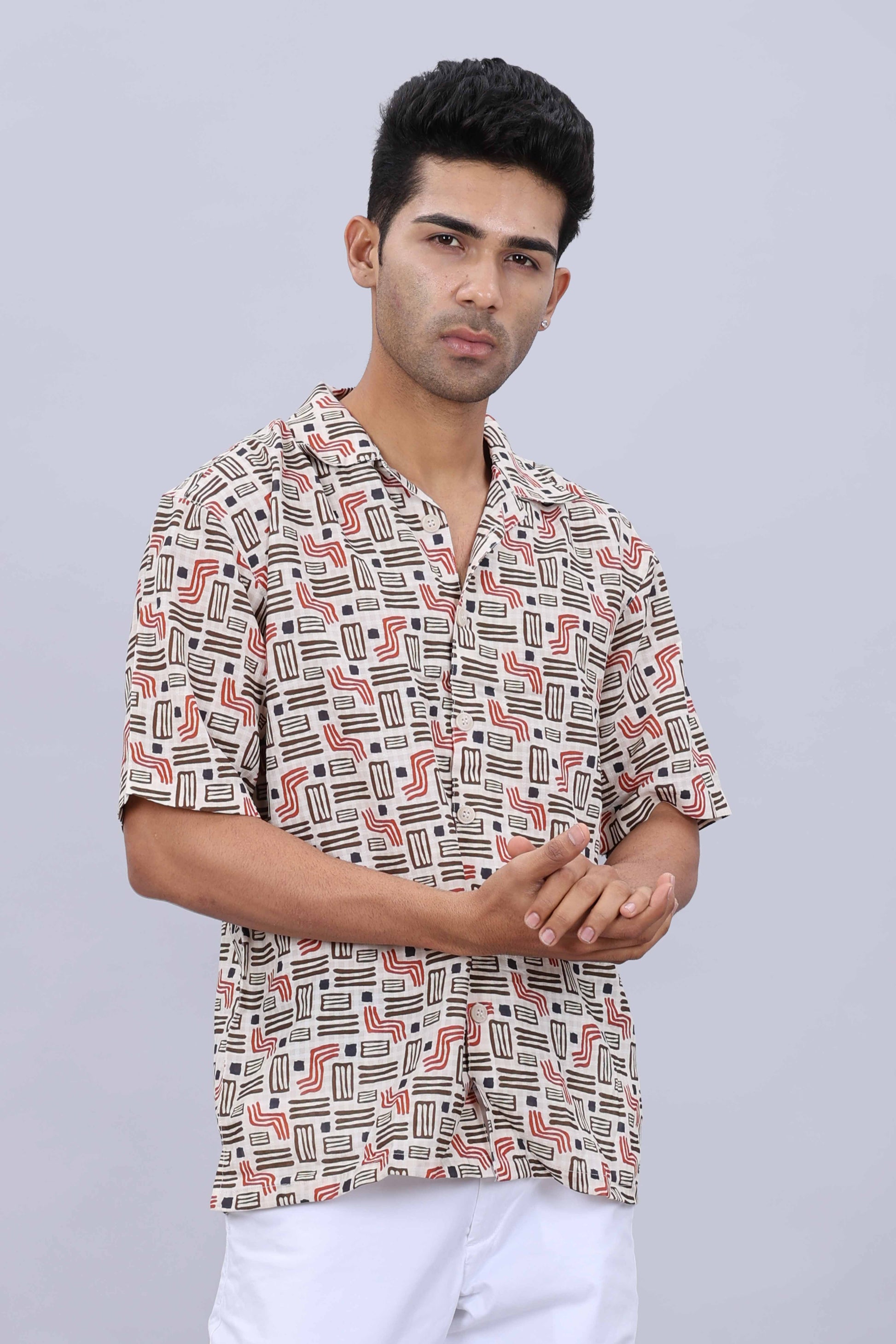 Printed collar cotton shirt