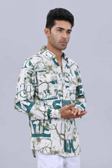 Printed collar satin shirt