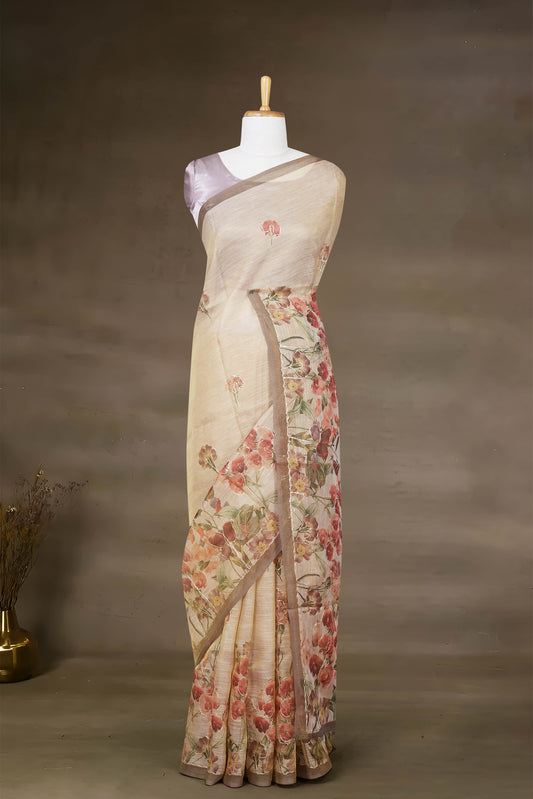 Printed linen tissue saree