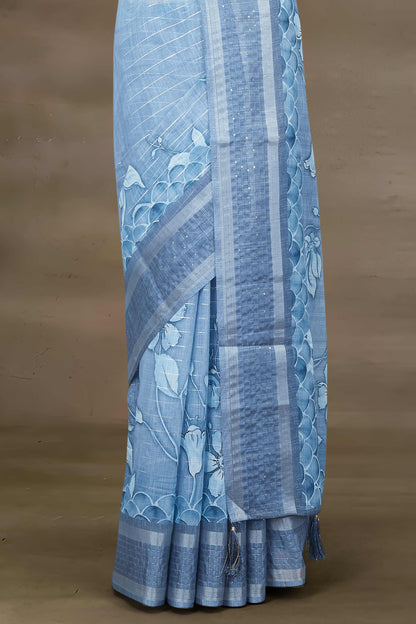 Printed pure linen saree online