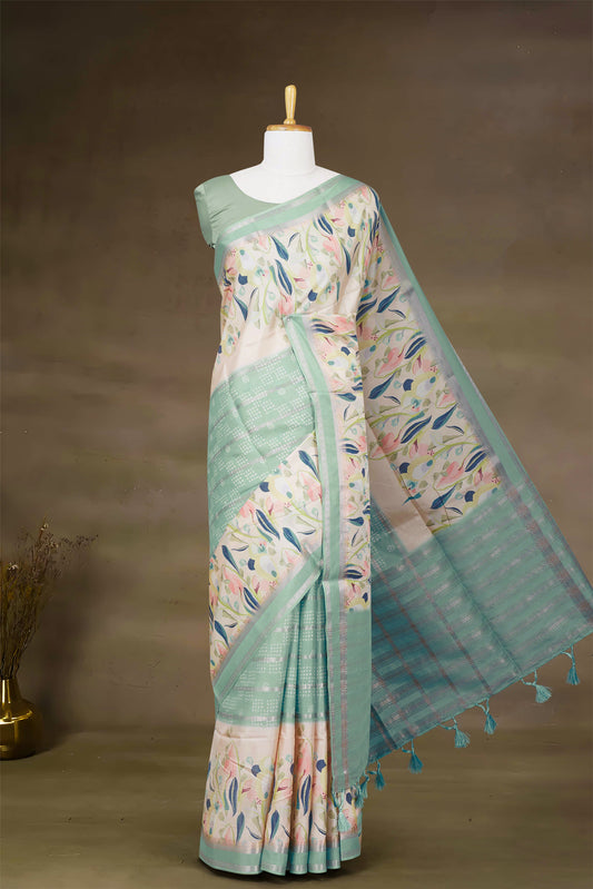 Printed tussar saree