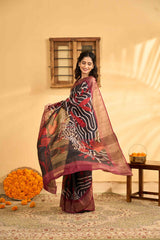 Printed tussar silk saree online