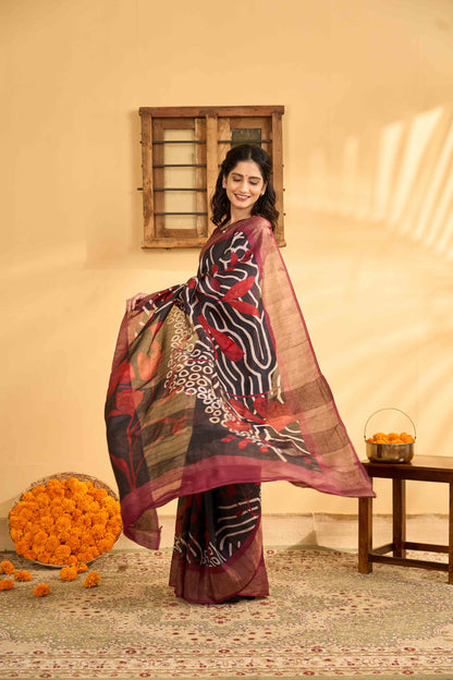 Printed tussar silk saree online