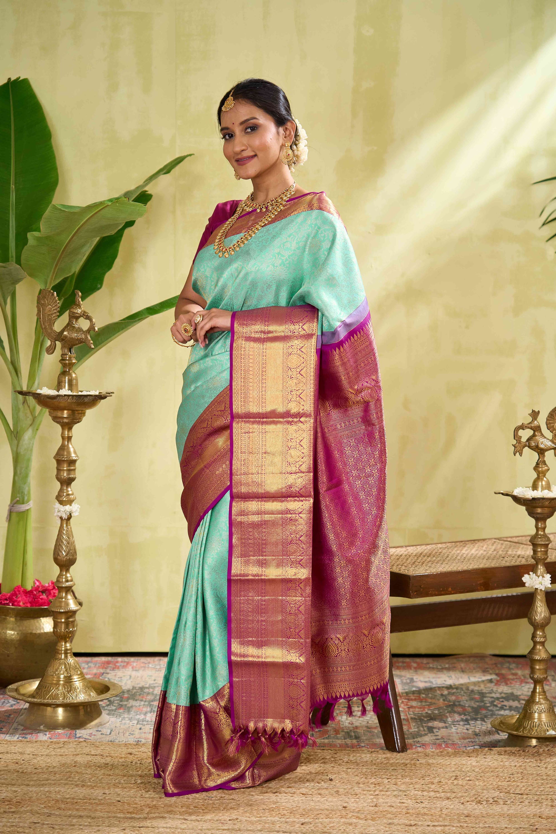 Pure cream silk saree