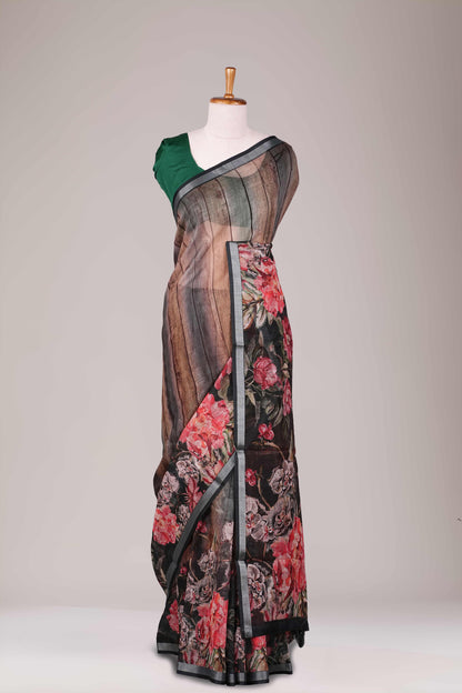 Pure linen printed saree online