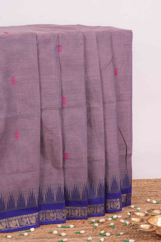 Purple Chettinad cotton thread butta saree