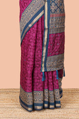 Purple chanderi cotton saree with zari border