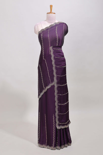 Purple color scallop border saree