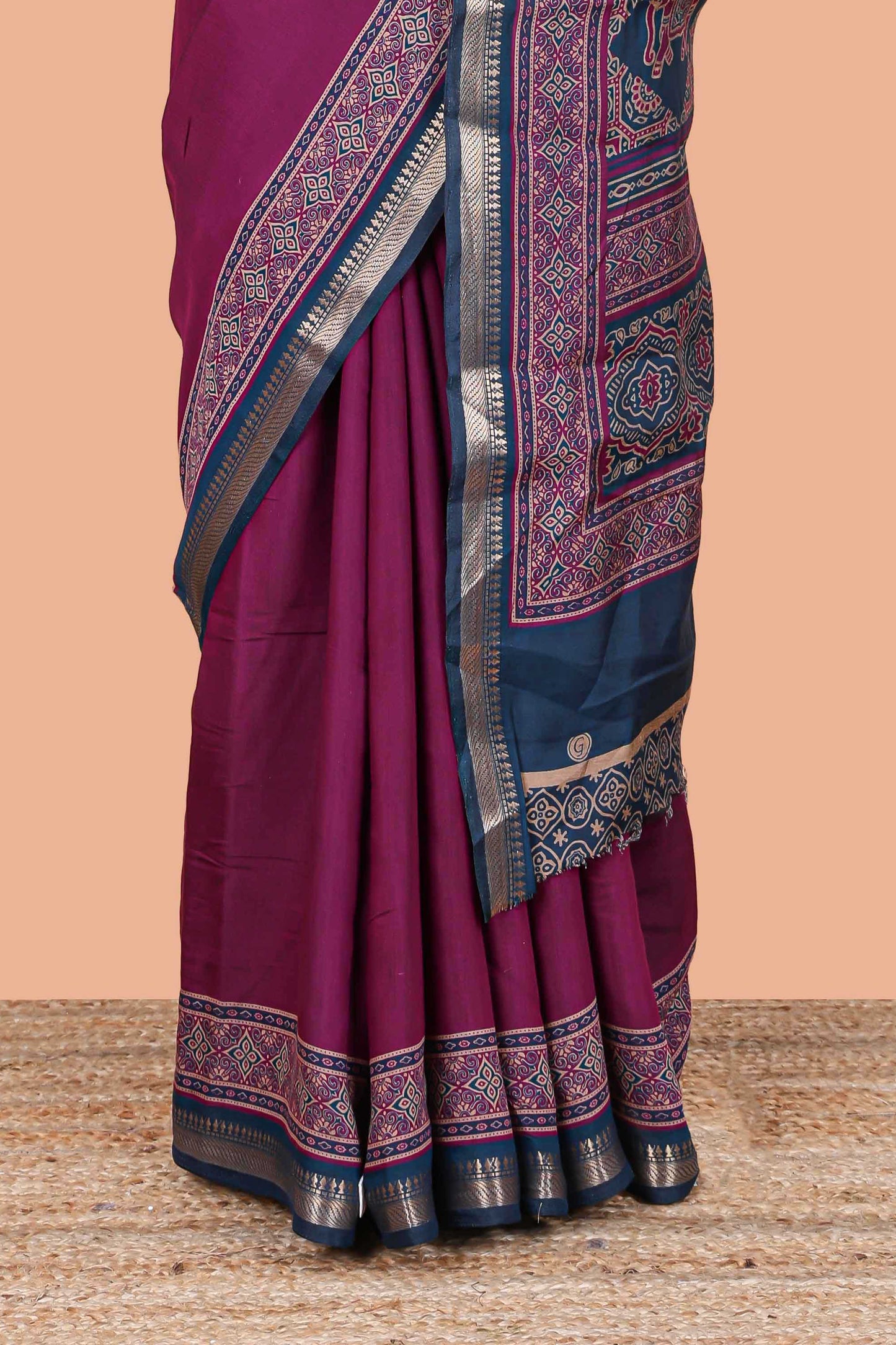 Purple contrast border chanderi saree