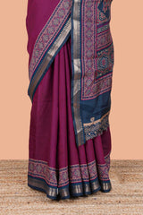 Purple contrast border chanderi saree