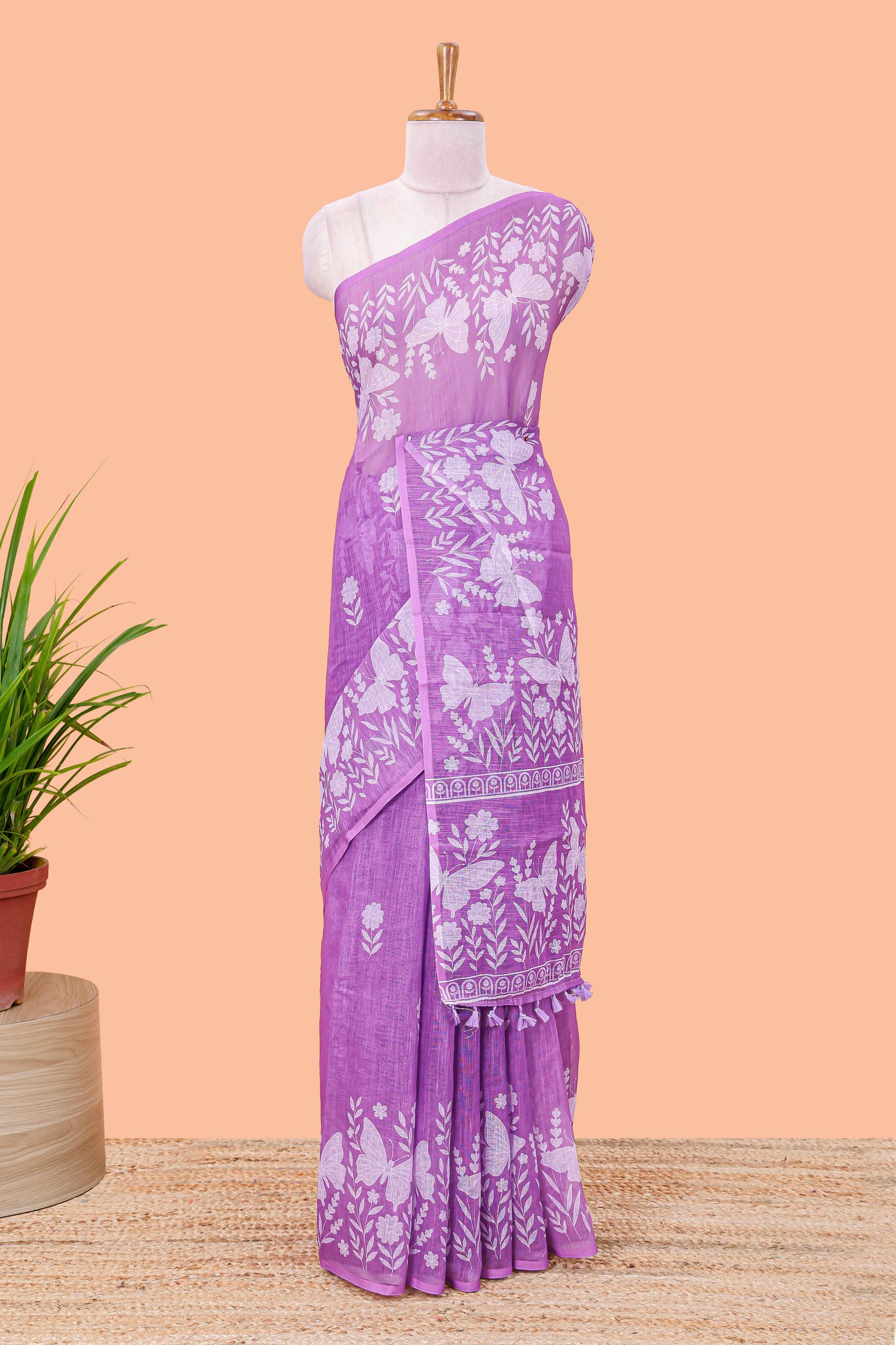 Purple contrast linen cotton saree
