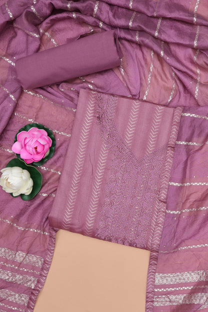 Purple cotton embroidered suit set

