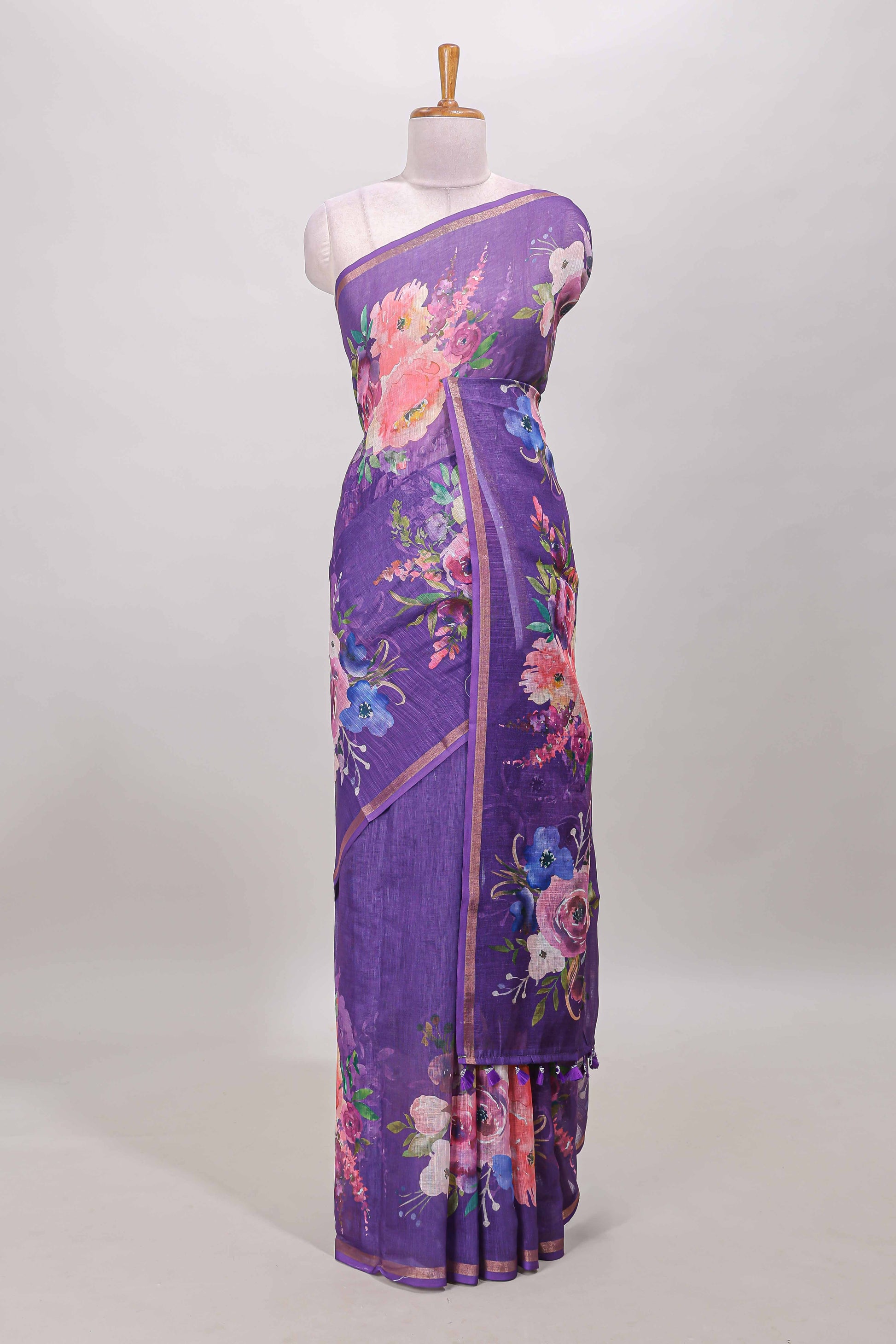 Purple cotton linen saree