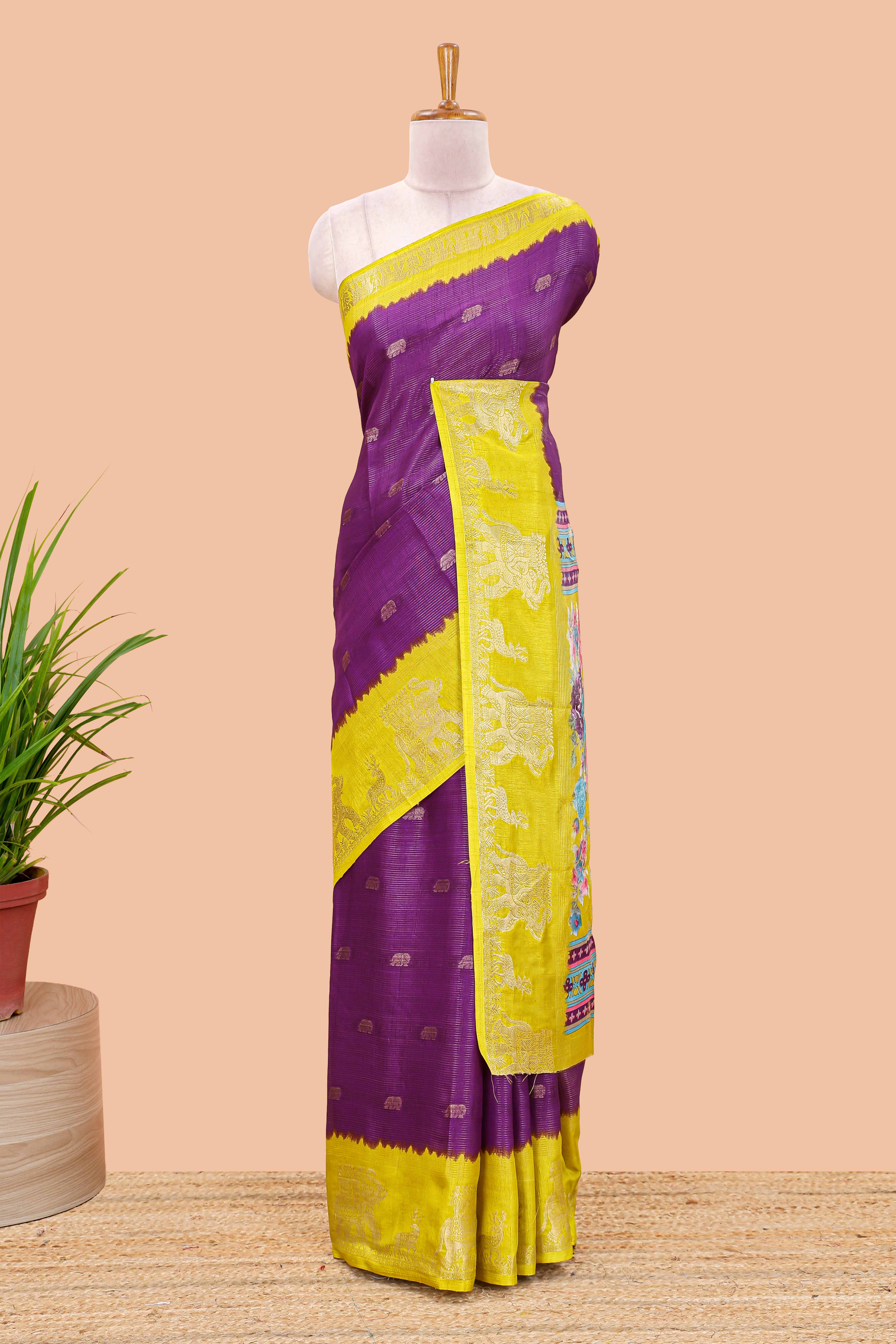 Purple dola silk butta motif saree