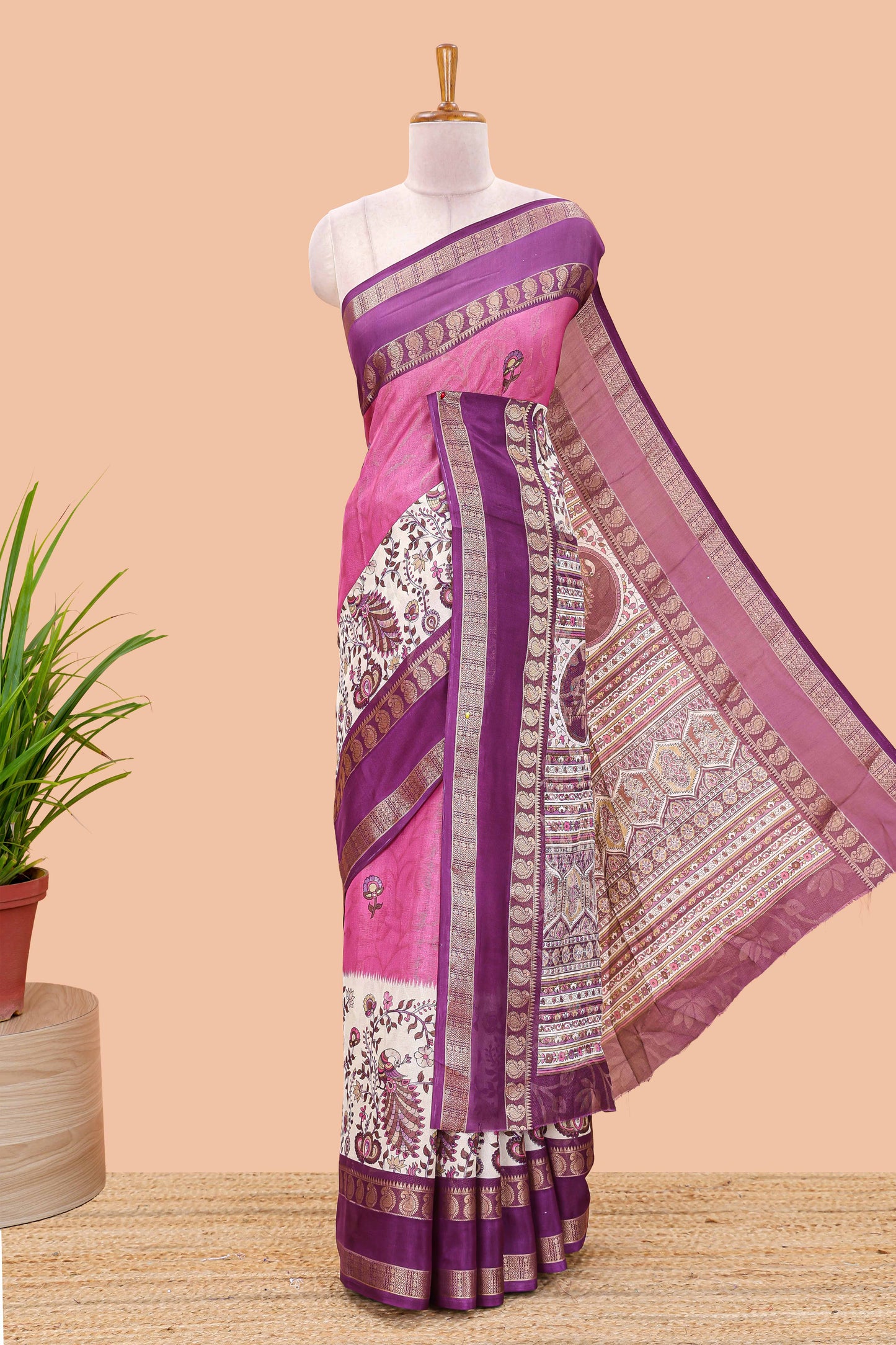Purple dola silk floral saree
