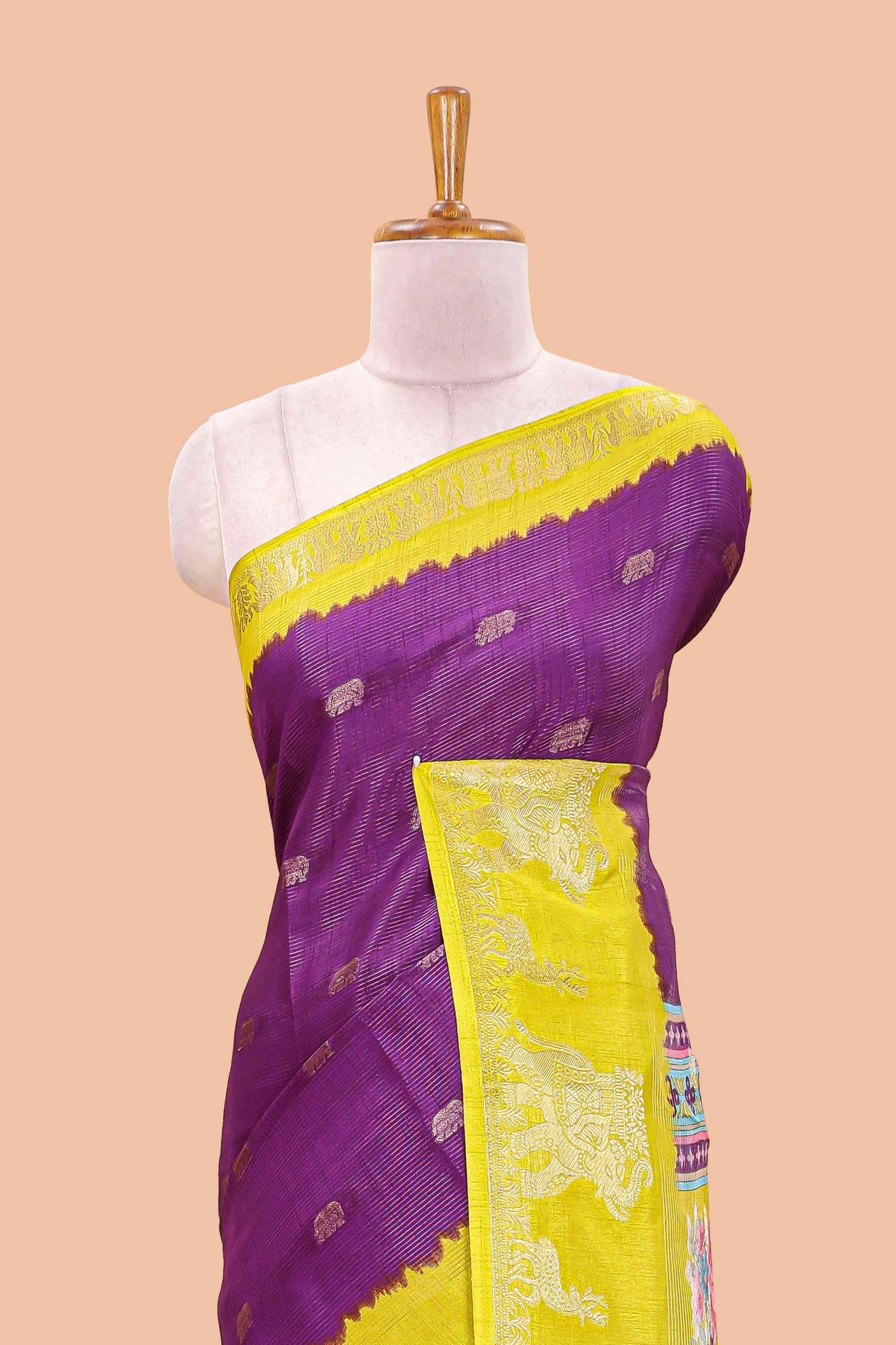 Purple dola silk kalamkari blouse saree