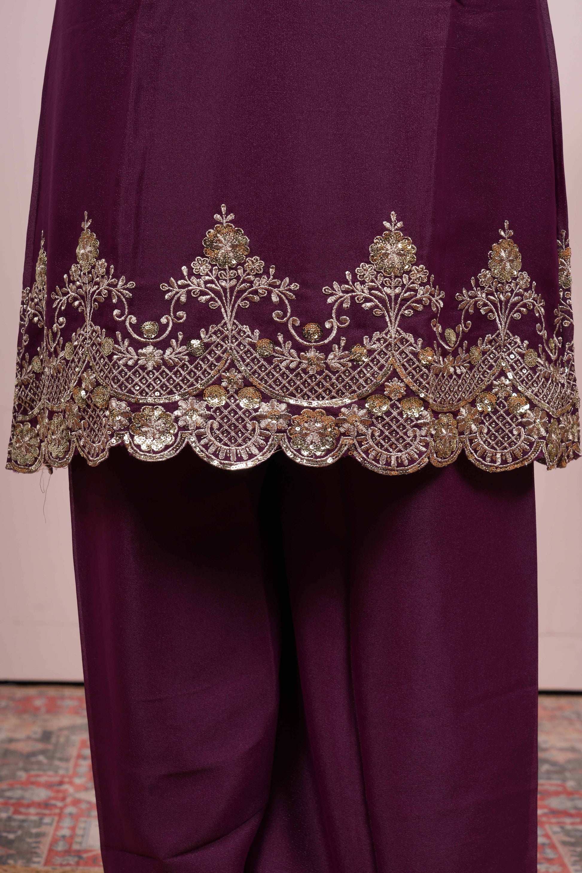 Purple embroidered neckline Chudidhar