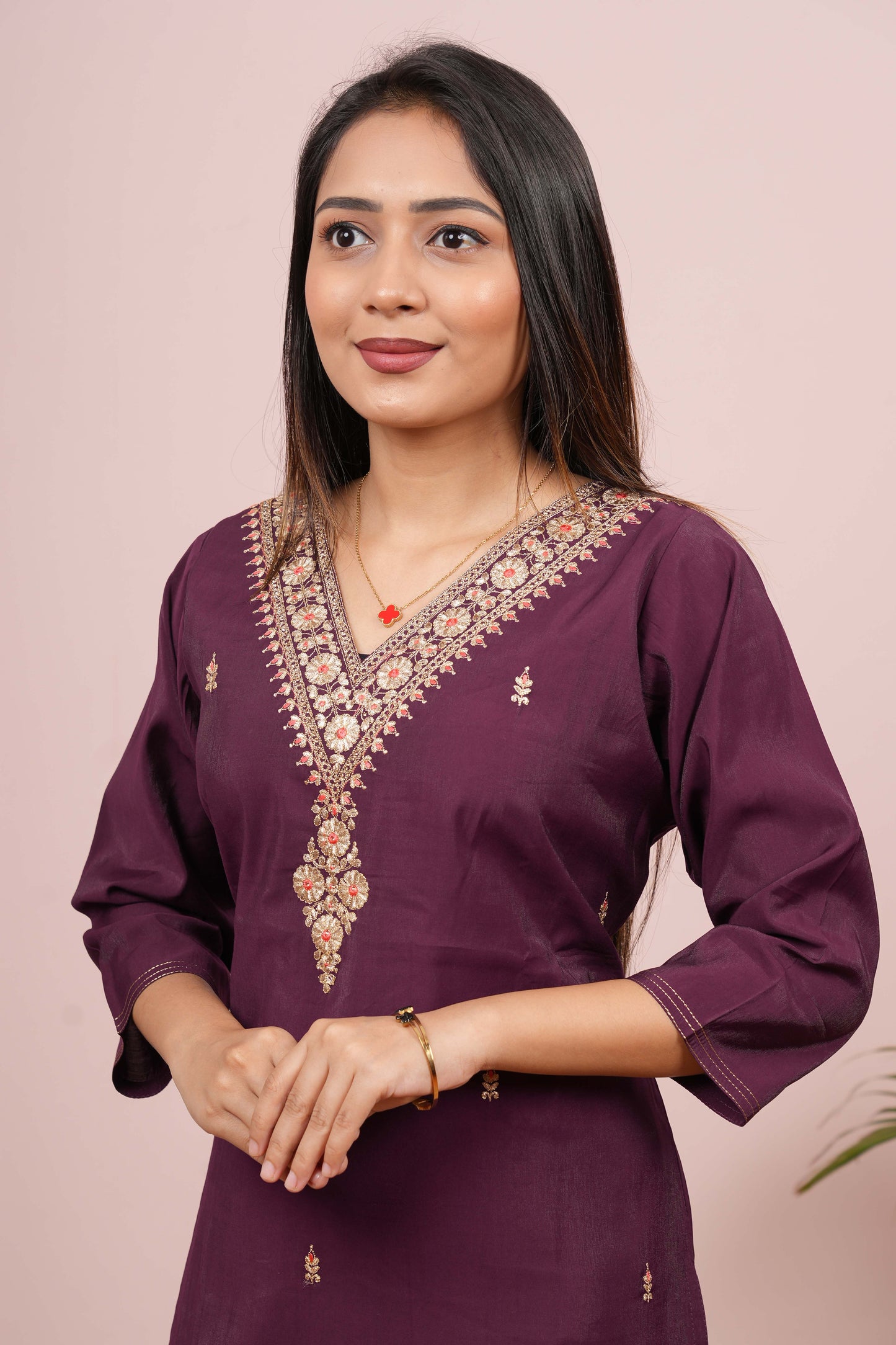 Purple embroidered suit
