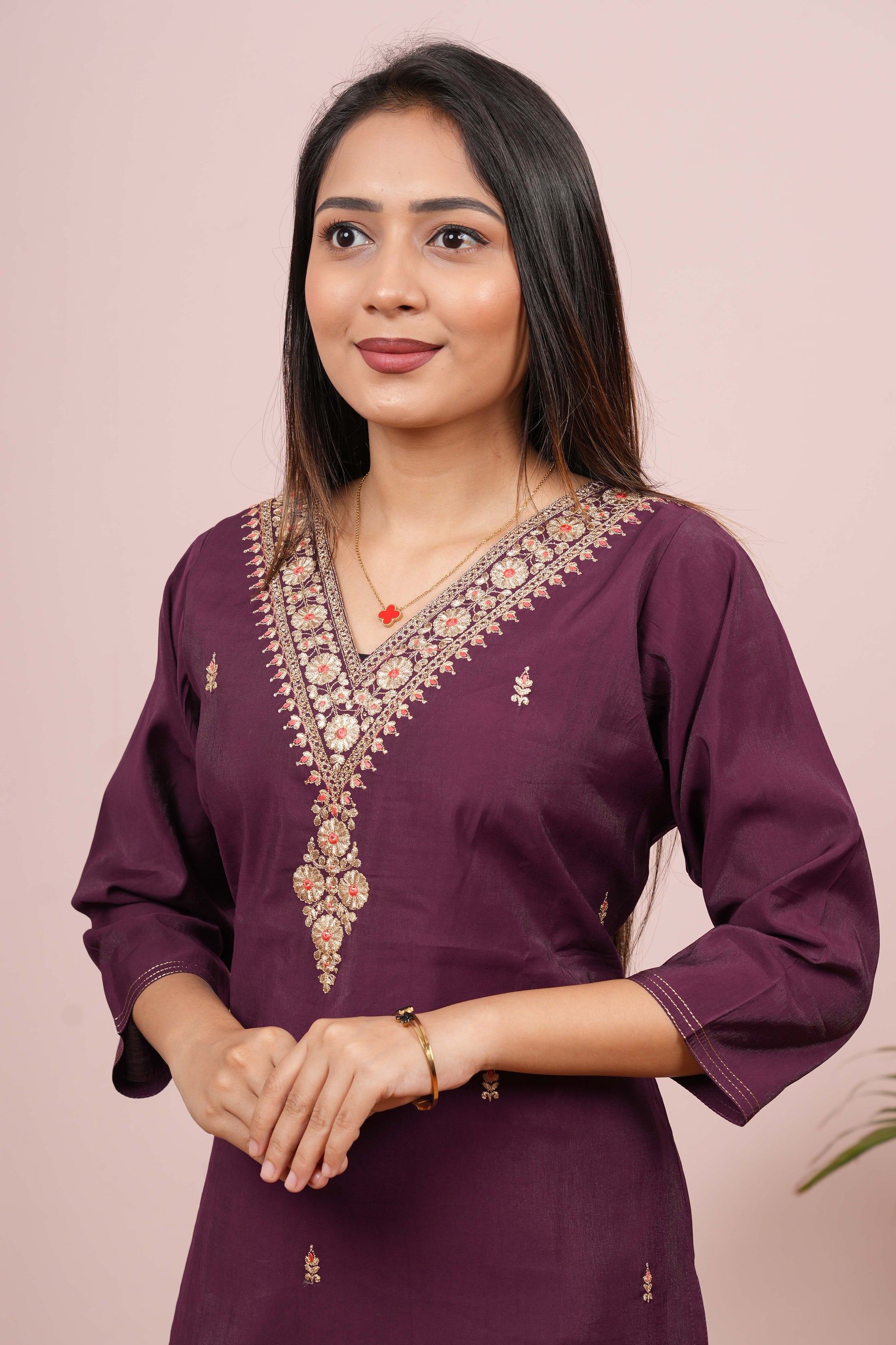 Purple embroidered suit
