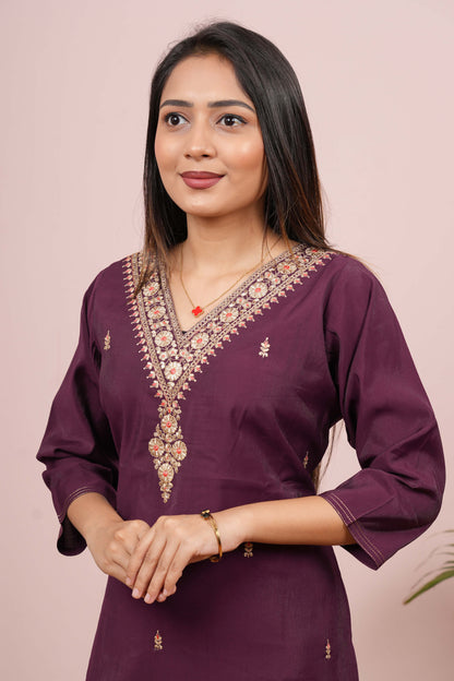 Purple embroidered suit
