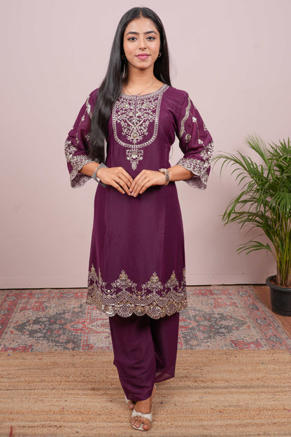 Purple embroidered zari salwar suit set