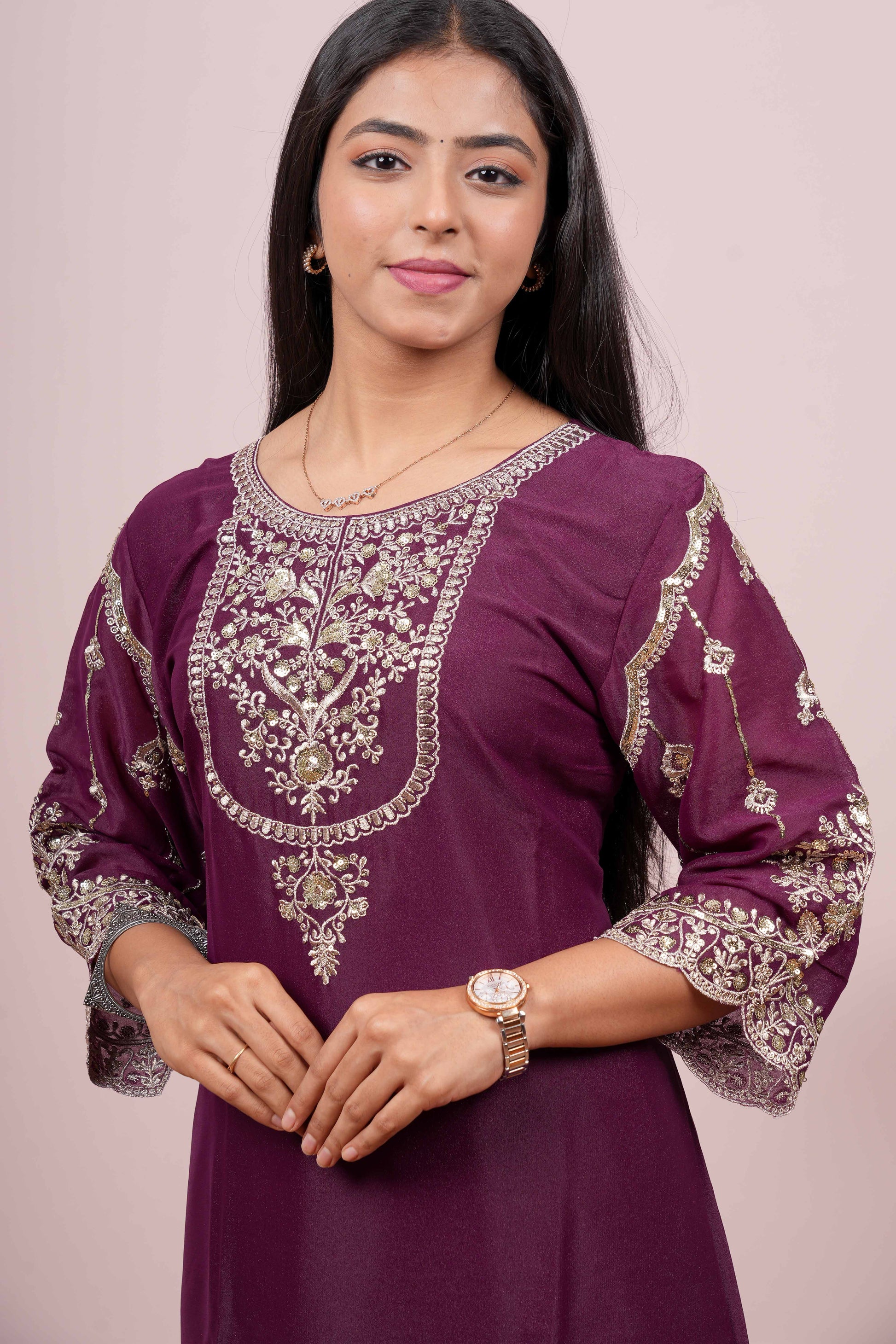 Purple festive suit with dupatta
