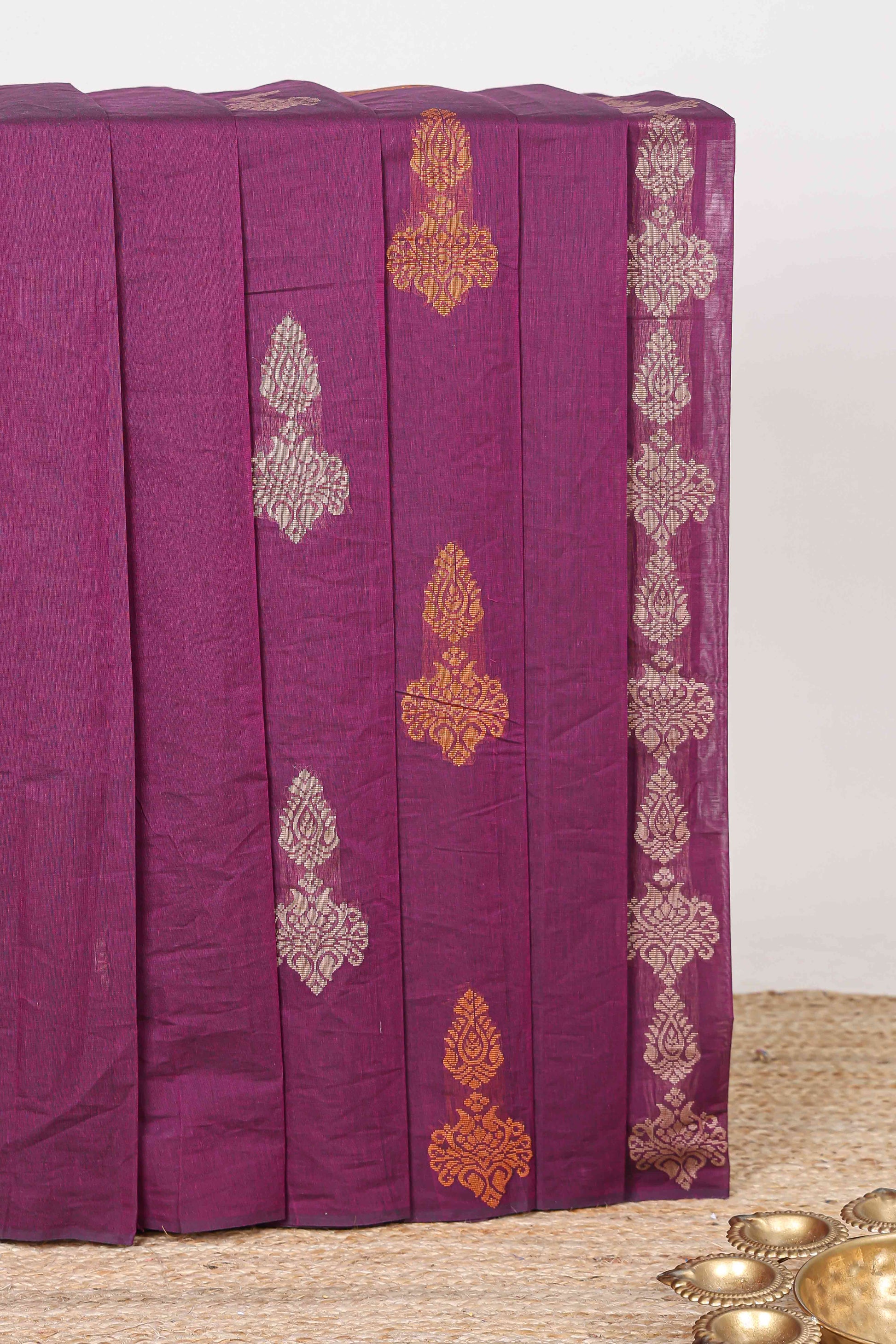 Purple floral butta kanchi cotton saree