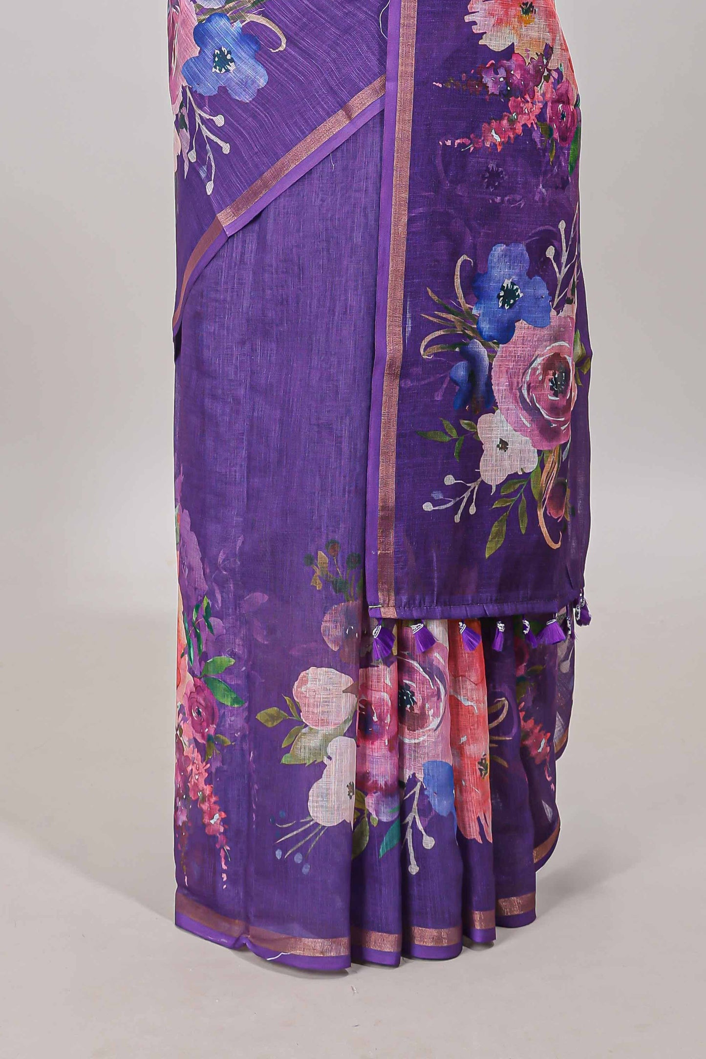 Purple floral cotton silk saree