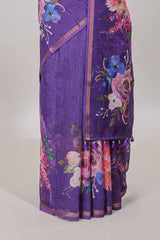 Purple floral cotton silk saree