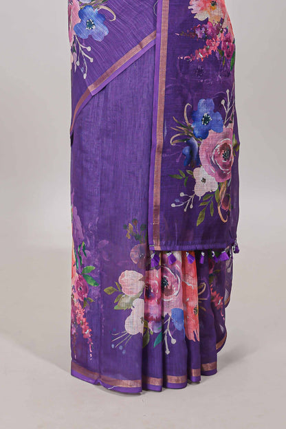 Purple floral cotton silk saree