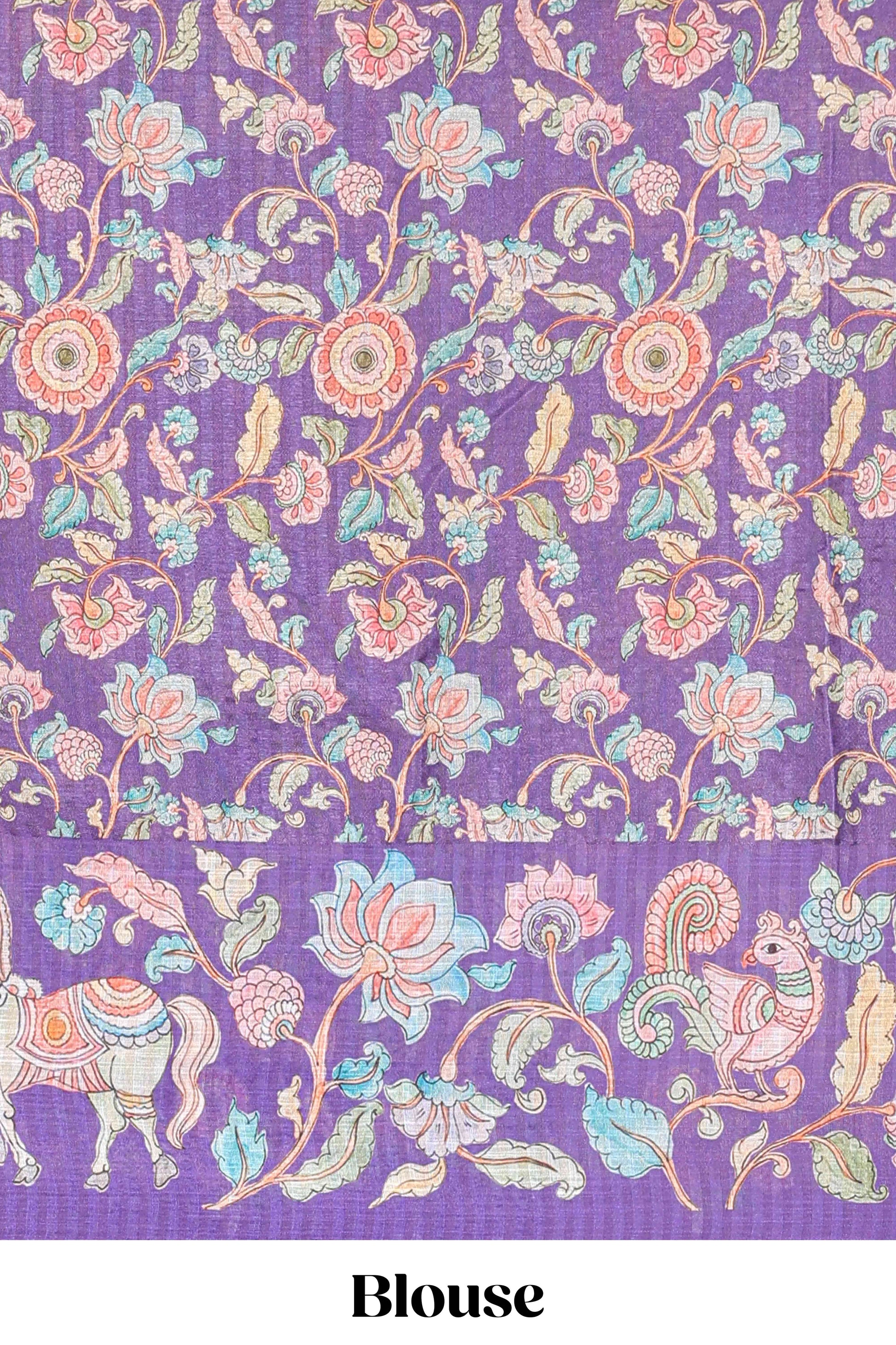 Purple floral print linen drape