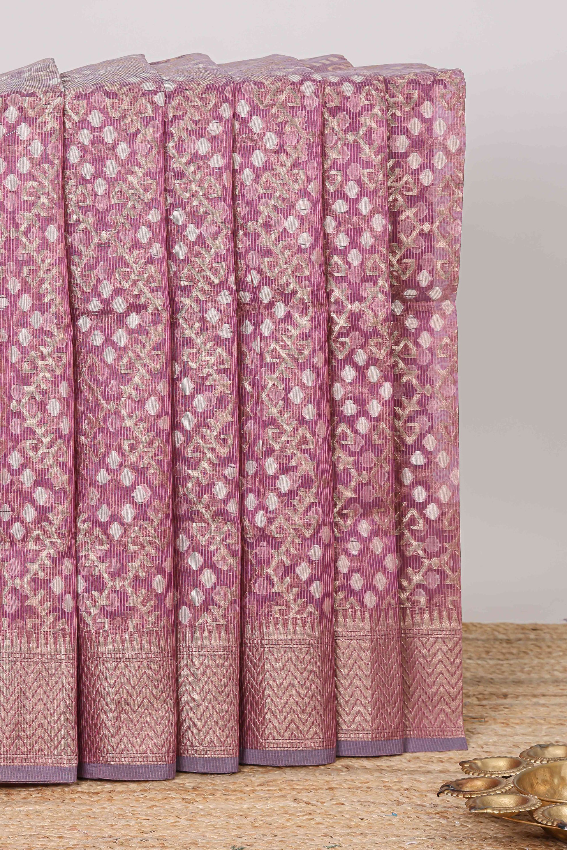 Purple geometric zari weaving Kota cotton saree
