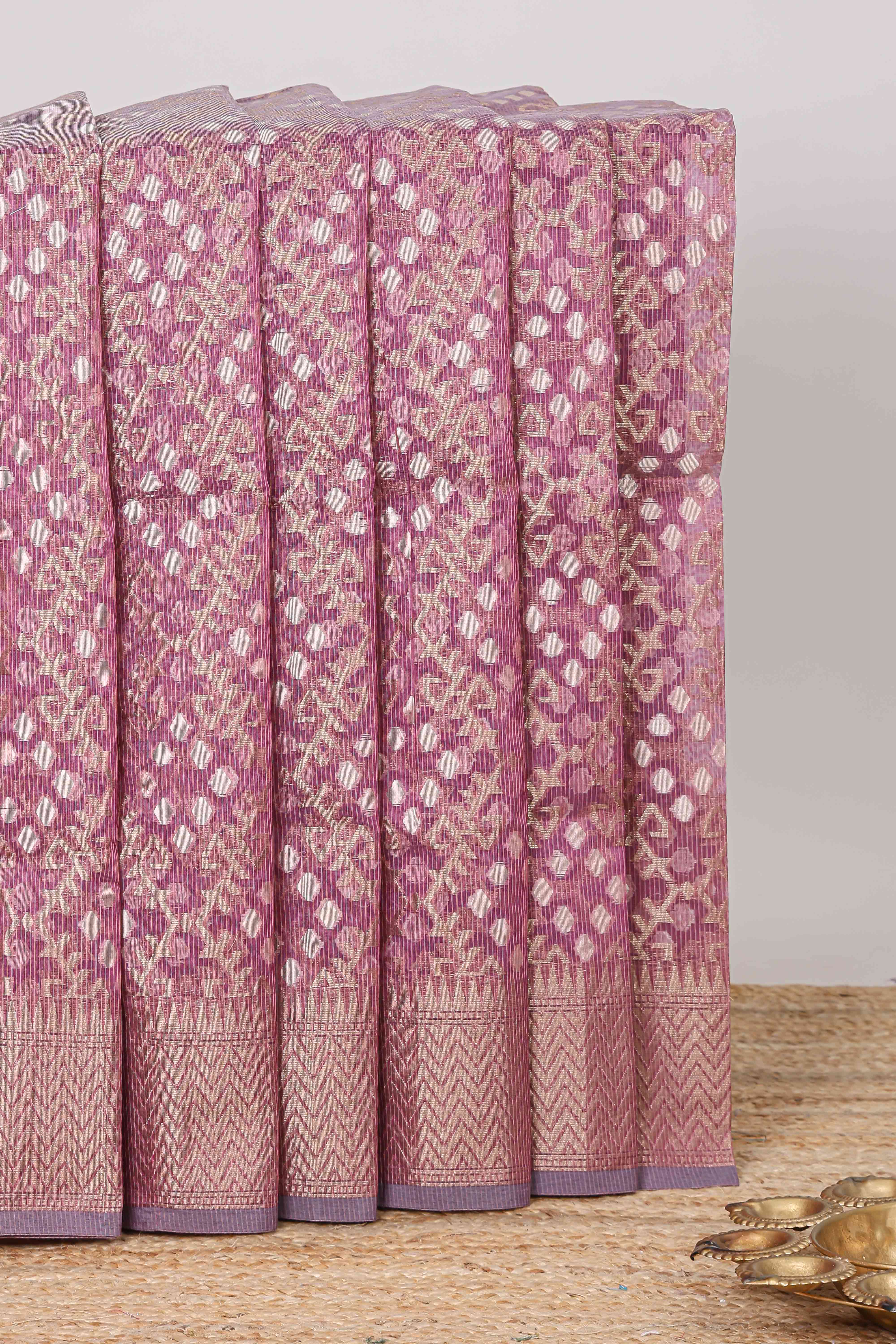 Purple geometric zari weaving Kota cotton saree