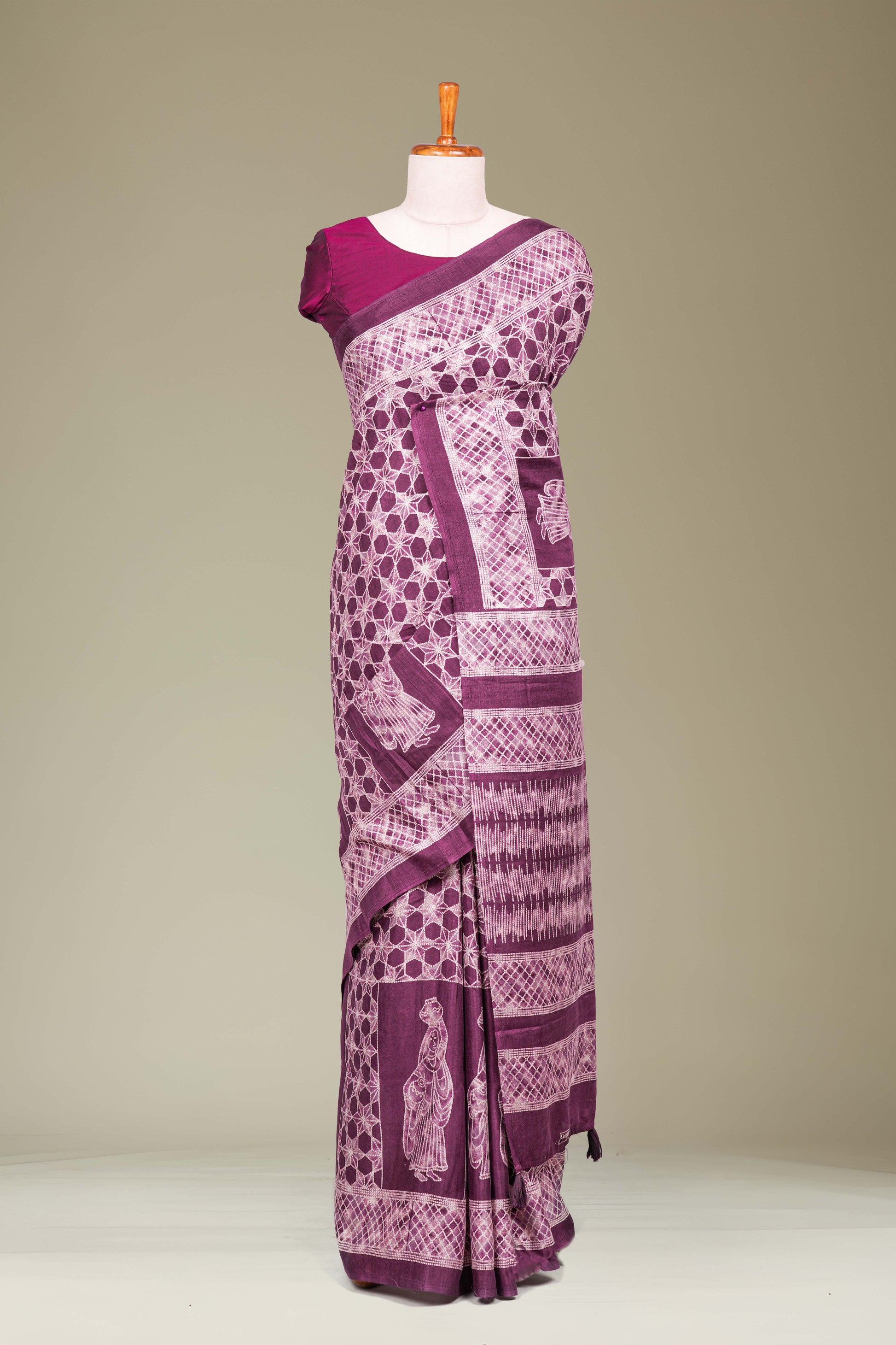 Purple handwoven linen saree