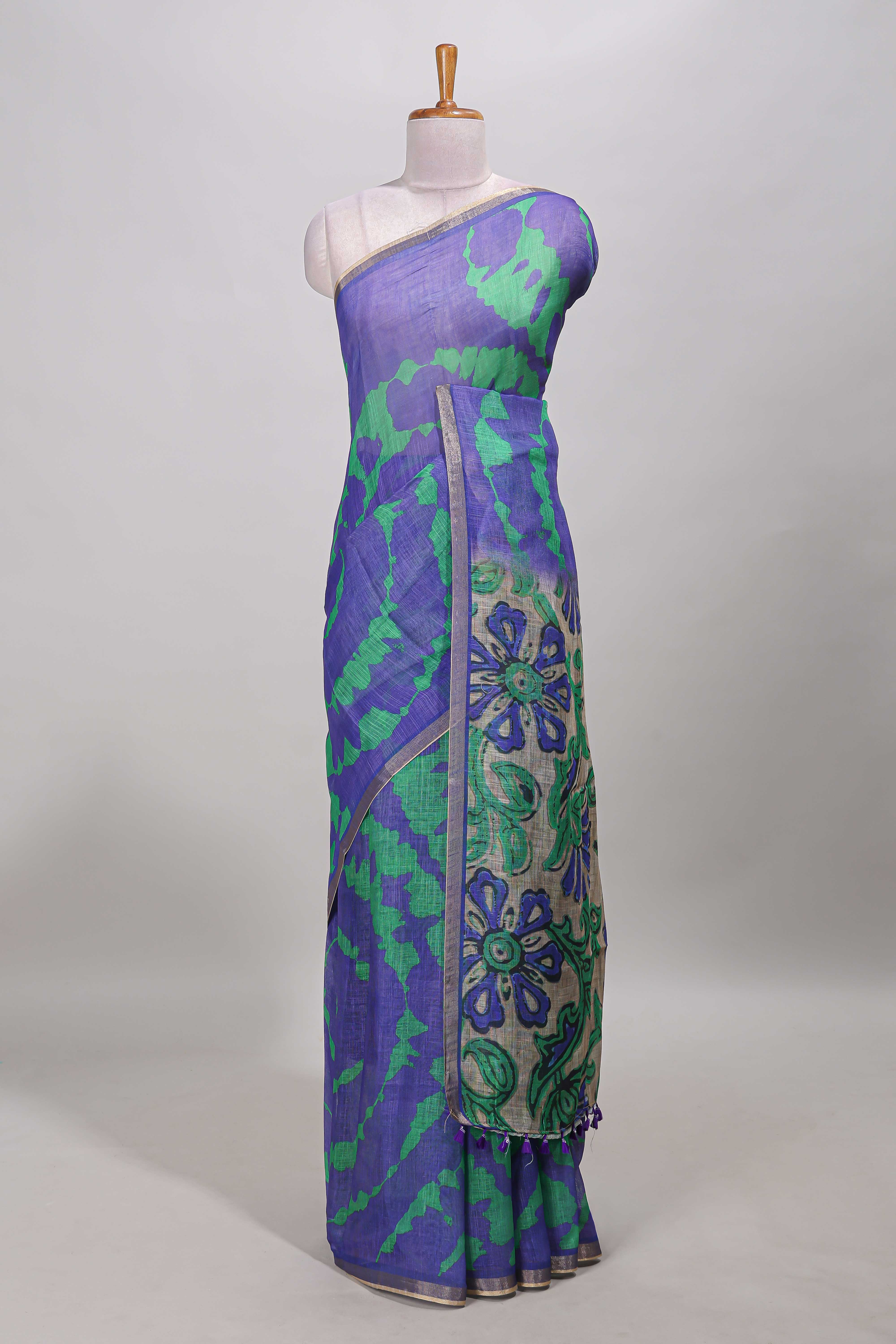 Purple linen cotton saree