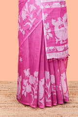 Purple linen cotton sarees with contrast pallu