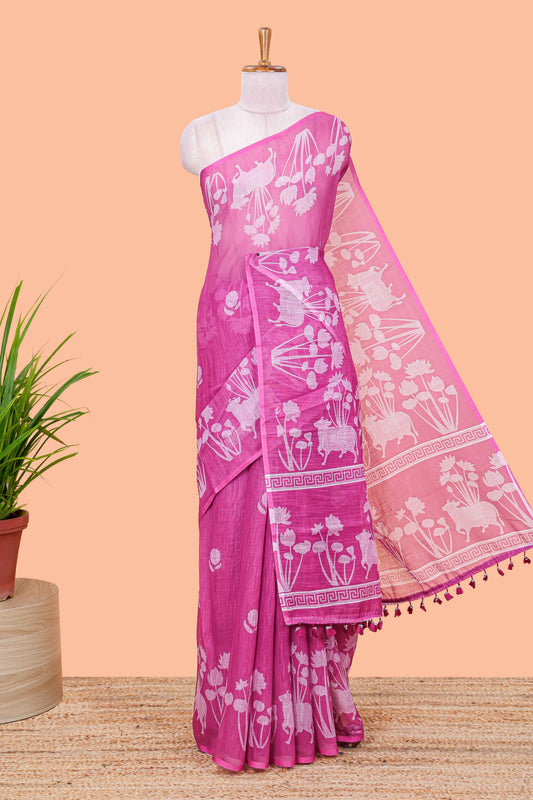 Purple linen cotton silk saree