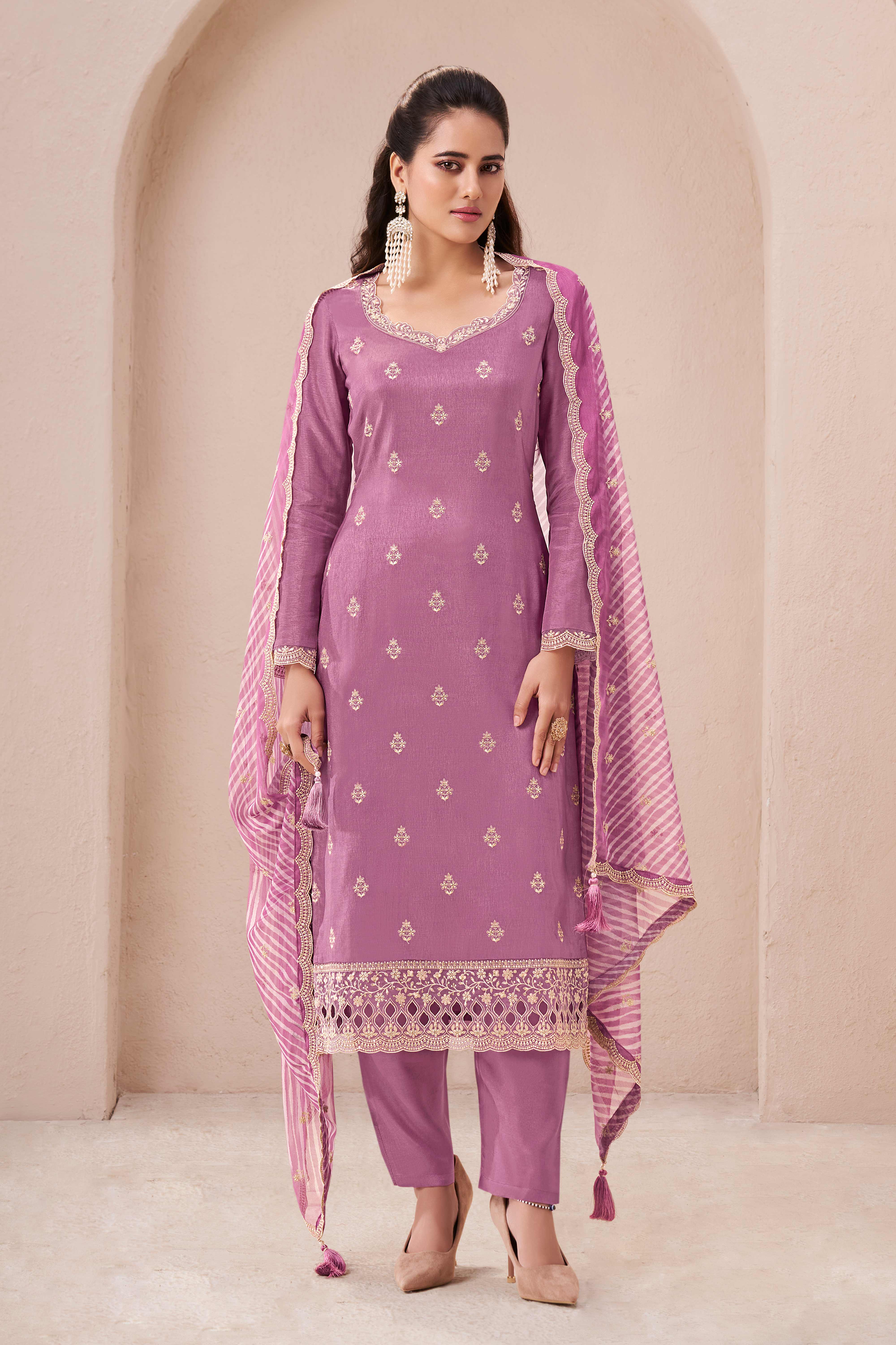 Purple munga silk dress material