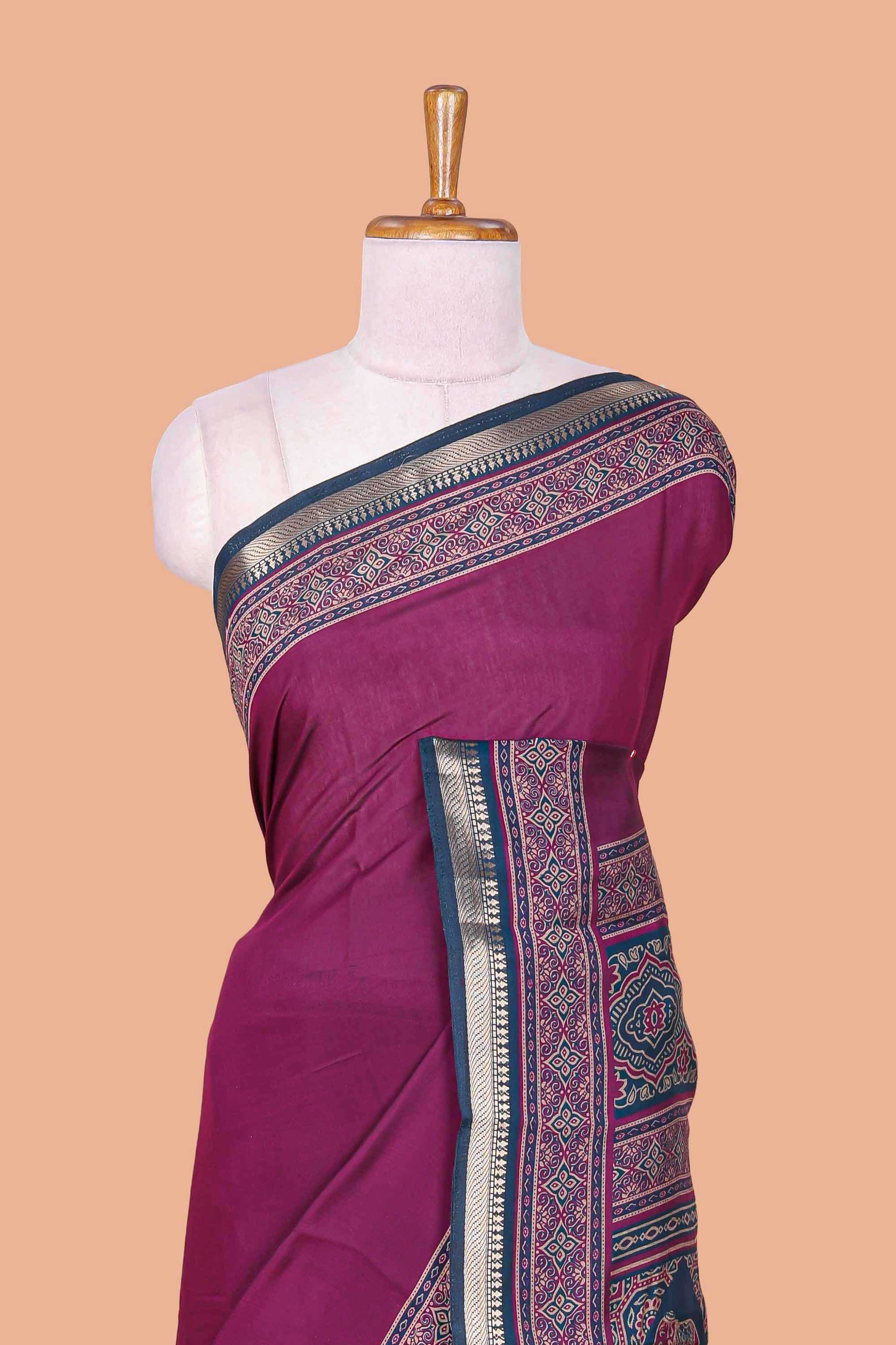 Purple printed chanderi saree