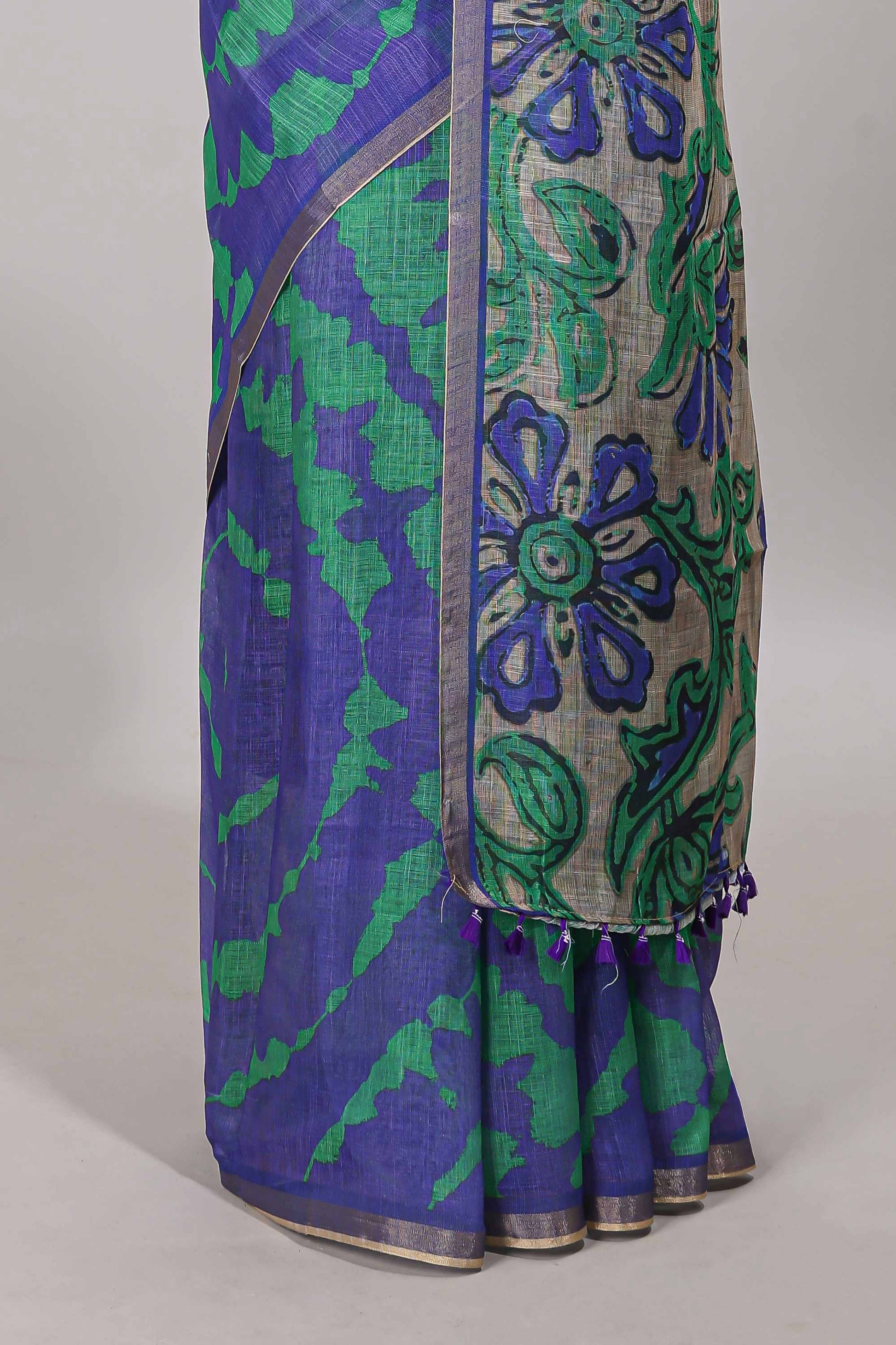Purple printed cotton saree
