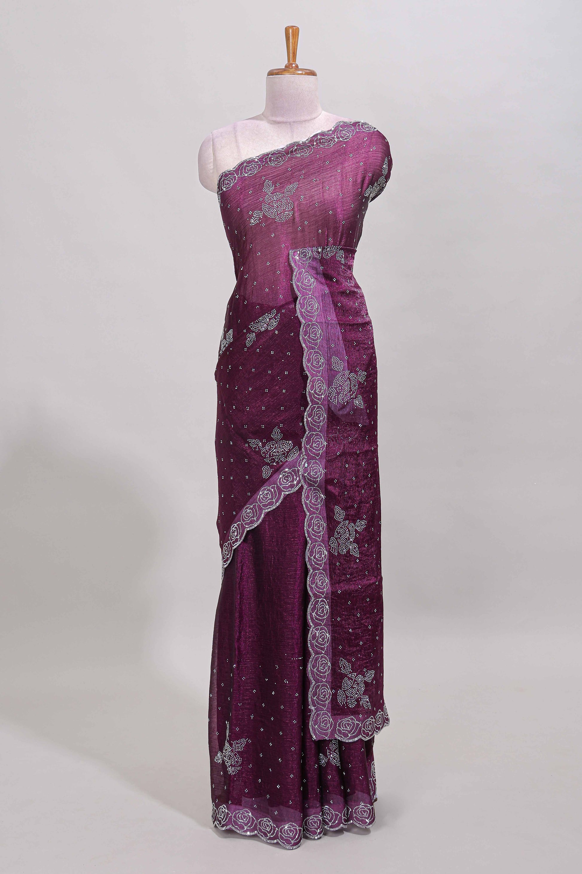 Purple scallop border saree
