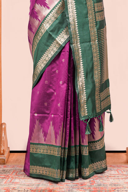 Purple semi art silk contrast blouse saree