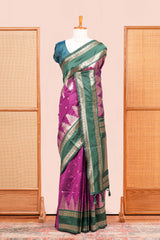 Purple semi art silk floral border saree